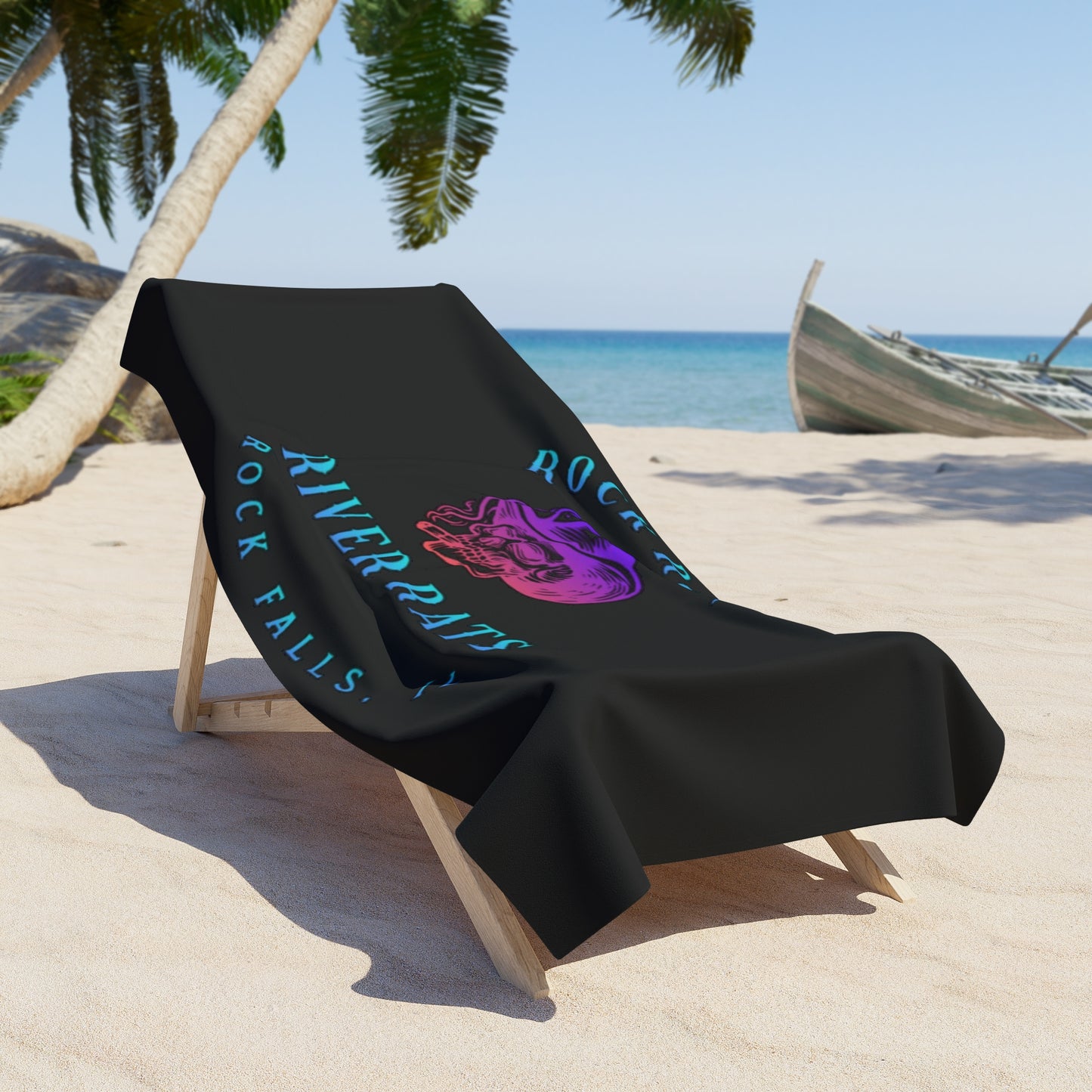 River Ratz - Rock Falls Cowboy Skull Beach Towel