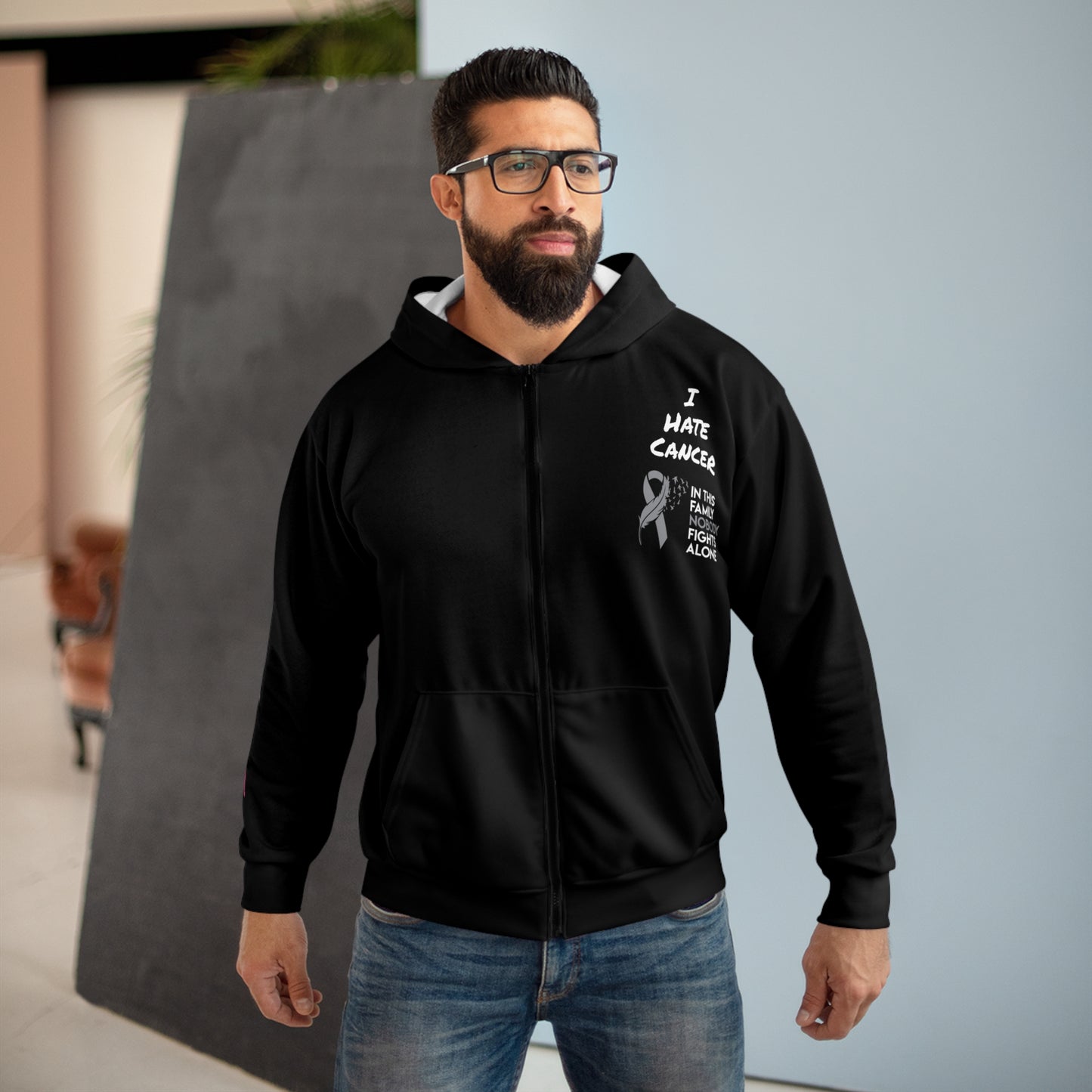 I Hate Cancer - Bootleg Unisex Zip Hoodie (AOP)