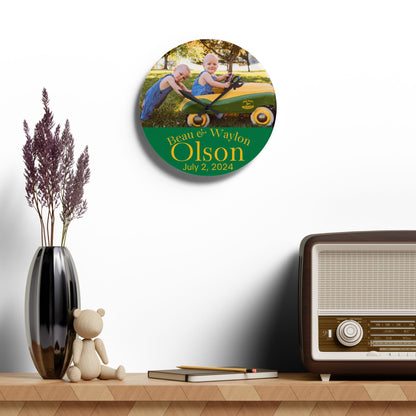 Olson Personalized Photo Acrylic Wall Clock — Custom Name & Date Nursery Clock
