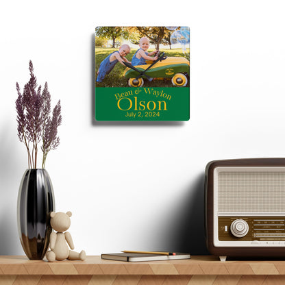 Olson Personalized Photo Acrylic Wall Clock — Custom Name & Date Nursery Clock