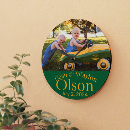 Olson Personalized Photo Acrylic Wall Clock — Custom Name & Date Nursery Clock