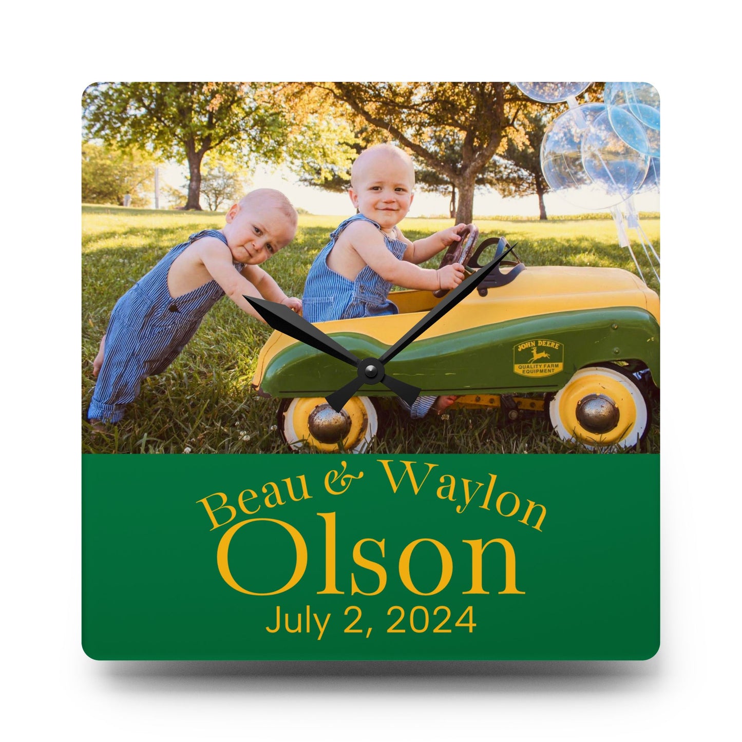 Olson Personalized Photo Acrylic Wall Clock — Custom Name & Date Nursery Clock