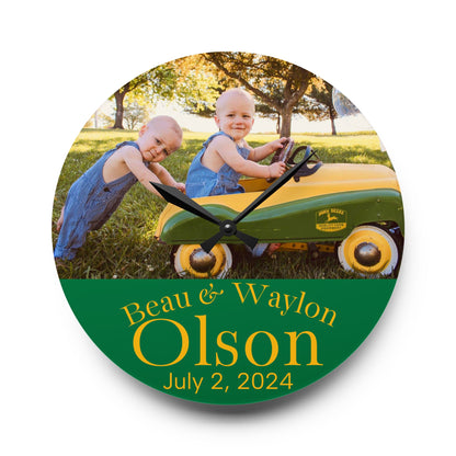 Olson Personalized Photo Acrylic Wall Clock — Custom Name & Date Nursery Clock